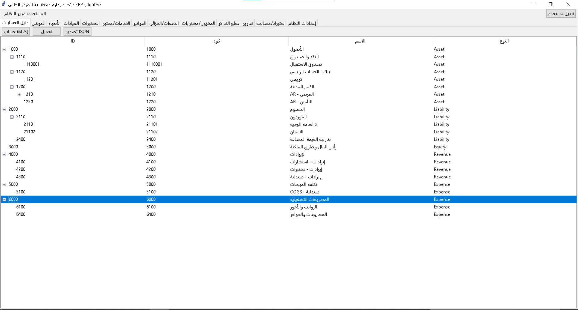 لوحة التحكم الرئيسية — نظام إدارة المستشفى المتكامل